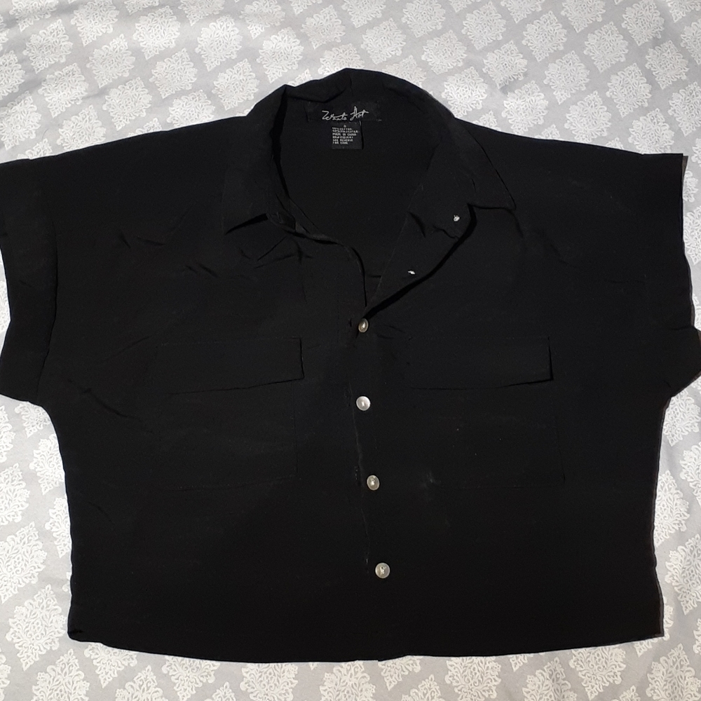 Black Button Up Crop Top